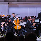 Павел Милюков, Александр Рамм, Денис Мацуев, Федор Безносиков и музыканты РНМСО. Фото предоставлено пресс-службой Московской филармонии